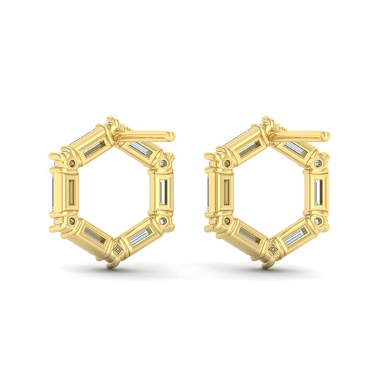 Diamond Baguette Open Honeycomb Stud Earrings