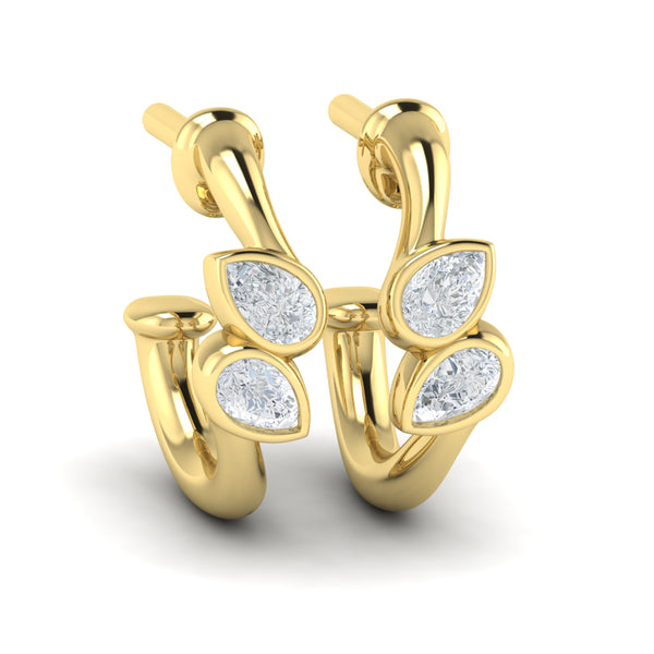 Pear Shaped Diamond Bezel‑Set Two‑Stone Sculpted Hoops