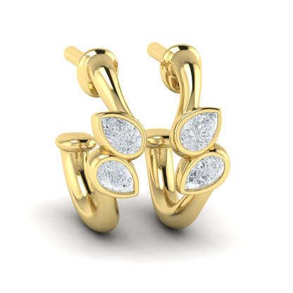 Pear Shaped Diamond Bezel‑Set Two‑Stone Sculpted Hoops