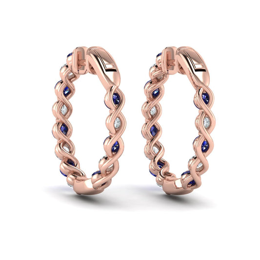 Inside Out Diamond and Blue Sapphire  Hoop Earrings