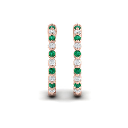 Inside Out Diamond and Emerald  Hoop Earrings