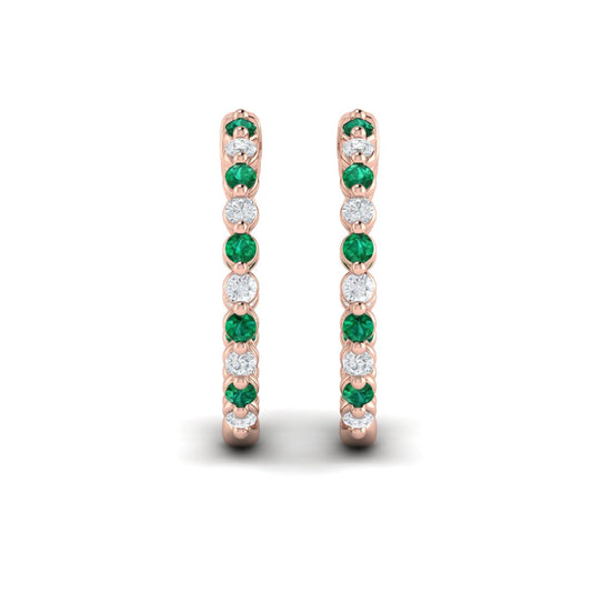 Inside Out Diamond and Emerald  Hoop Earrings