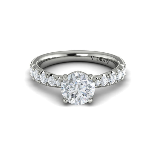 Round Straight Row Engagement Ring in Platinum by Vlora Bridal