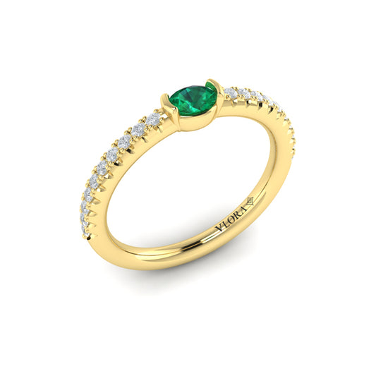 Diamond and Oval Emerald Centerstone Ring