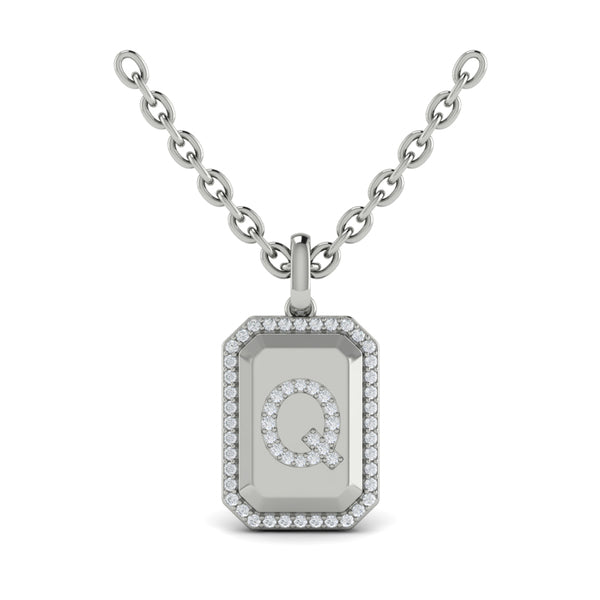 Diamond Medallion Alphabet Pendant Link Necklace, Q