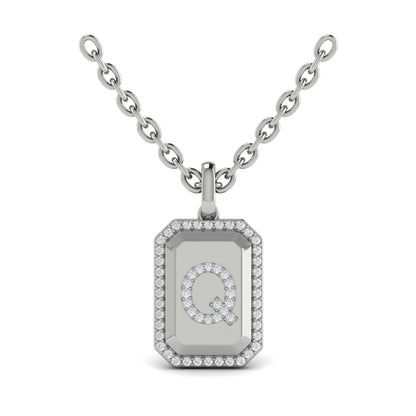 Diamond Medallion Alphabet Pendant Link Necklace, Q