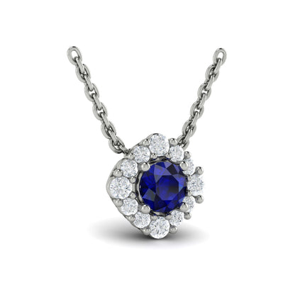 Diamond Halo and Round Sapphire Center Pendant