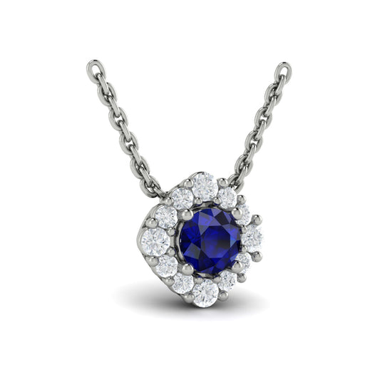 Diamond Halo and Round Sapphire Center Pendant