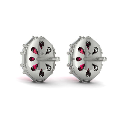 Oval Ruby and Diamond Baguette Earrings