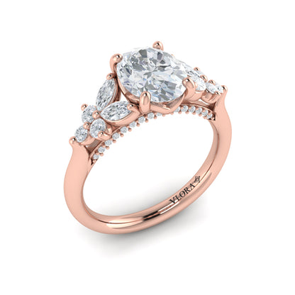 Floral Marquise Cluster Oval Engagement Ring
