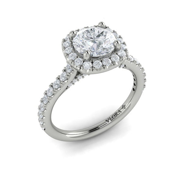 Round Halo Engagement Ring in Platinum by Vlora Bridal