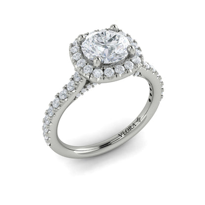 Round Halo Engagement Ring in Platinum by Vlora Bridal