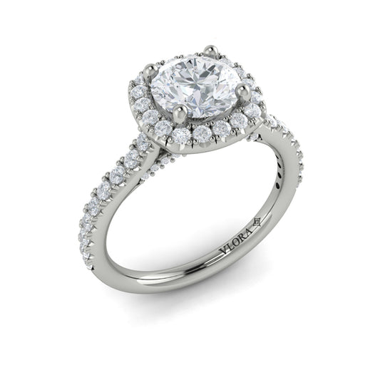 Round Halo Engagement Ring in Platinum by Vlora Bridal