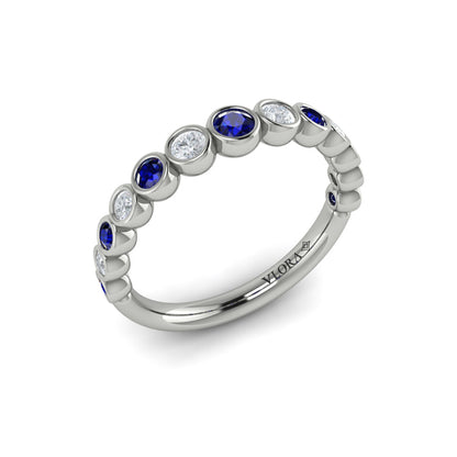 Round Bezel Set Diamond and Sapphire Ring