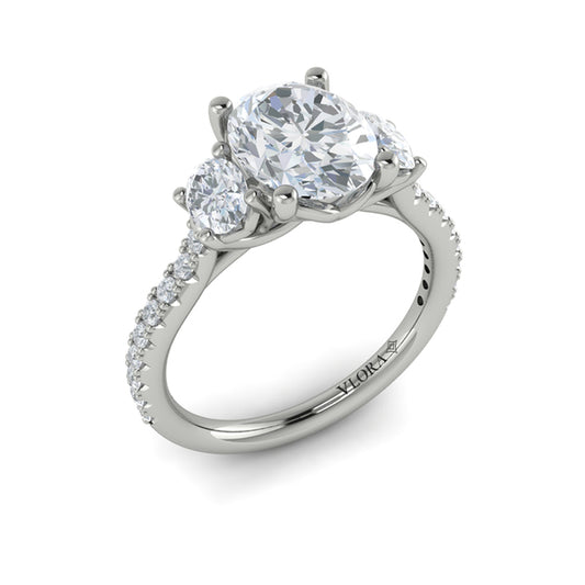 Oval Three Stone Engagement Ring in Platinum by Vlora Bridal