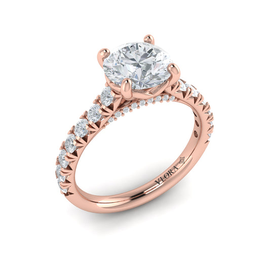 French Cathedral Round Diamond Engagement Ring