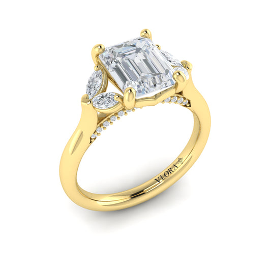 Emerald Cut Diamond Engagement Ring with Marquise Side Diamonds