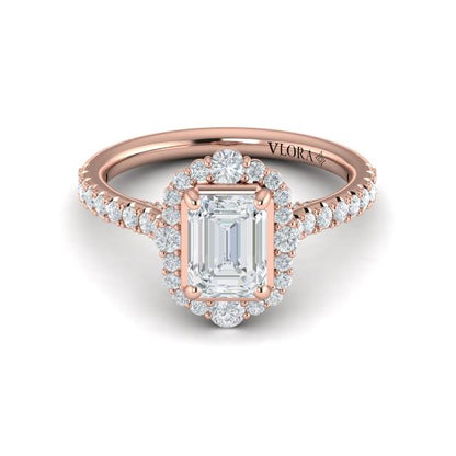 Cathedral Arch Halo Emerald Cut Engagement Ring