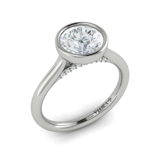 Round Solitaire, Bezel Engagement Ring in Platinum by Vlora Bridal