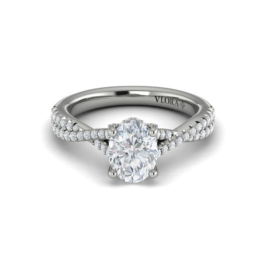 Woven Pave Oval Diamond Engagement Ring
