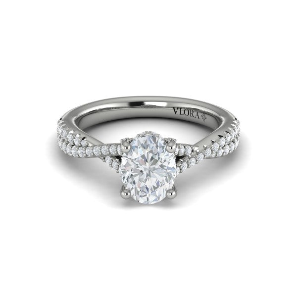 Woven Pave Oval Diamond Engagement Ring