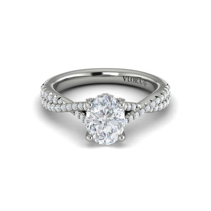 Woven Pave Oval Diamond Engagement Ring