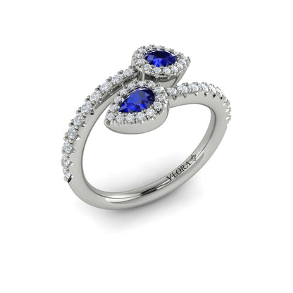 Diamond Wrapped Pear Blue Sapphire Ring