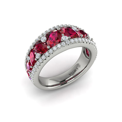 Oval Ruby and Pavé Diamond Band