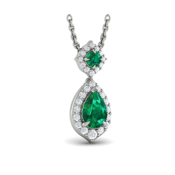 Tear Drop Emerald and Diamond Pendant