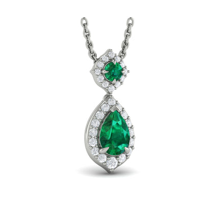 Tear Drop Emerald and Diamond Pendant