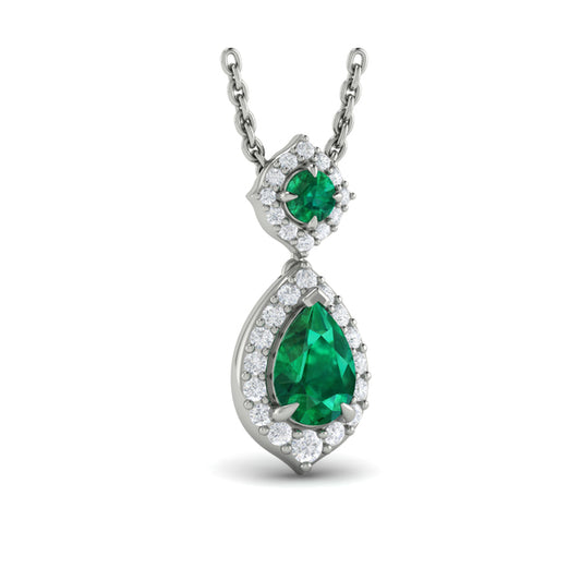 Tear Drop Emerald and Diamond Pendant