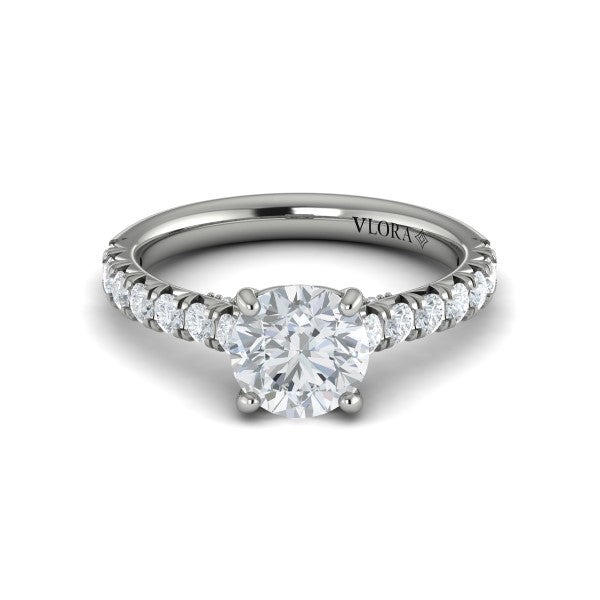 French Cathedral Round Diamond Engagement Ring