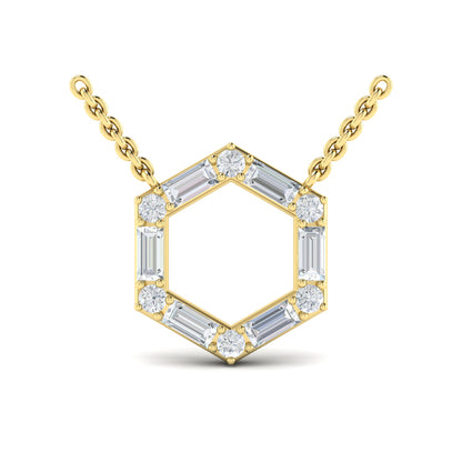 Diamond Baguette Open Honeycomb Pendant Necklace