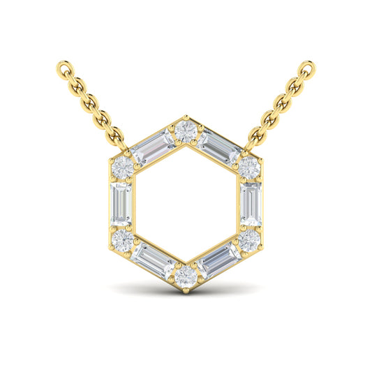 Diamond Baguette Open Honeycomb Pendant Necklace