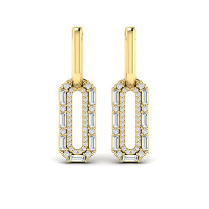 Diamond Baguette Double Row Link Drop Huggie Earrings