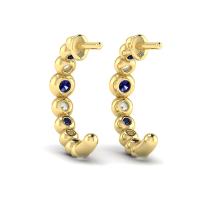 Round Bezel Set Diamond and Sapphire Circle Hoop Earring