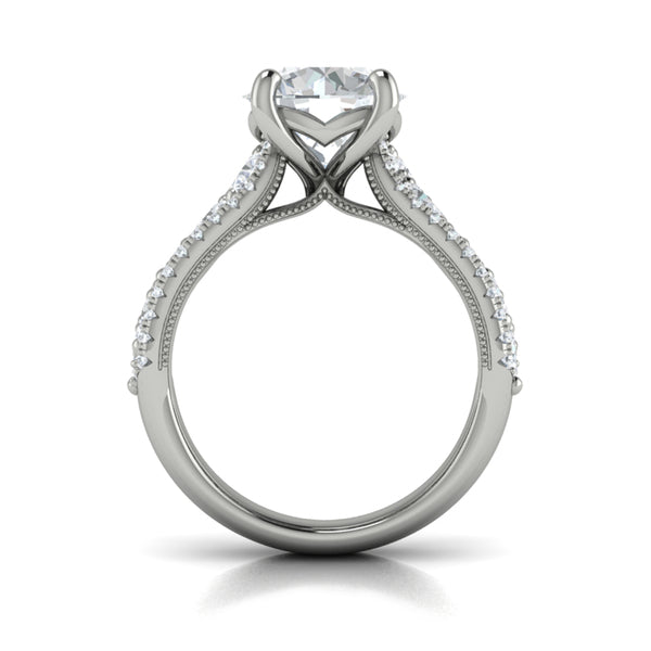 Round Straight Row Engagement Ring in Platinum by Vlora Bridal