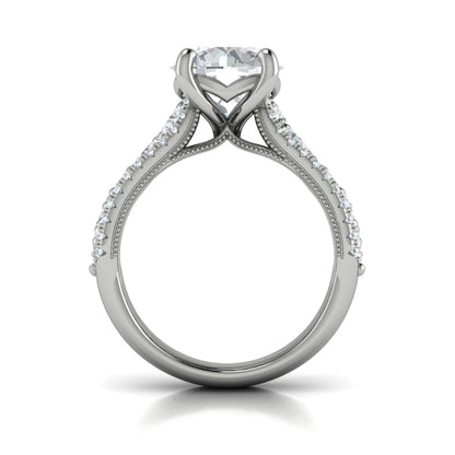 Round Straight Row Engagement Ring in Platinum by Vlora Bridal