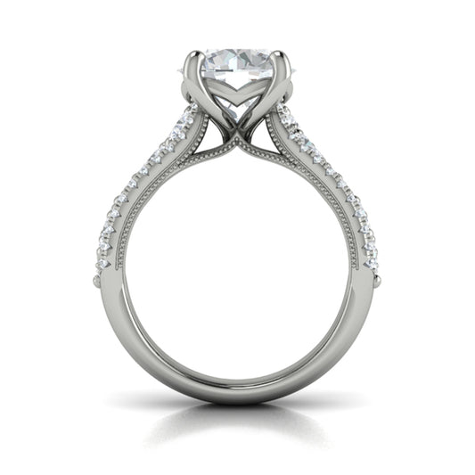 Round Straight Row Engagement Ring in Platinum by Vlora Bridal