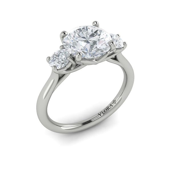 Round Three Stone Engagement Ring in Platinum by Vlora Bridal