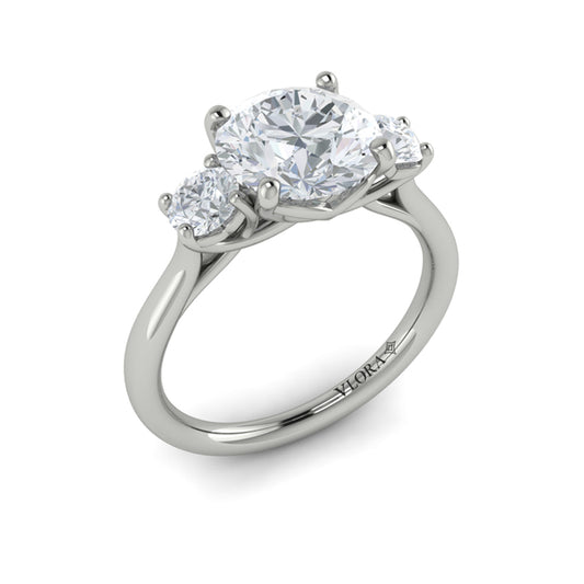 Round Three Stone Engagement Ring in Platinum by Vlora Bridal