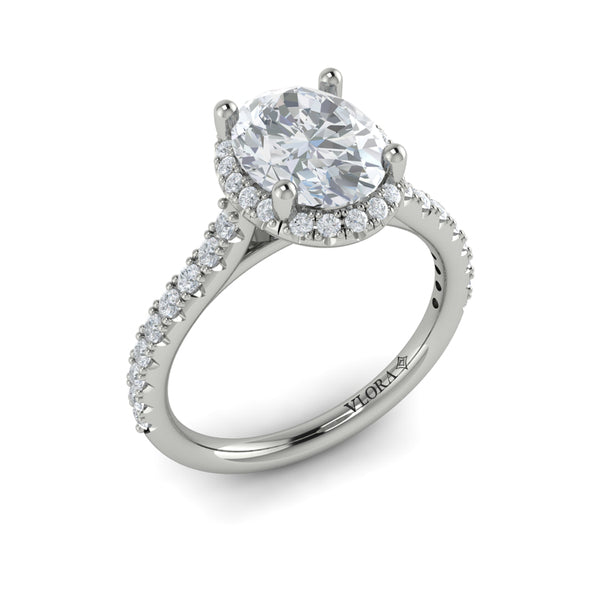 Oval Halo Engagement Ring in Platinum by Vlora Bridal