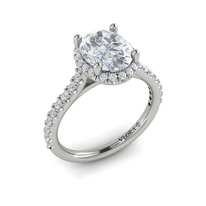 Oval Halo Engagement Ring in Platinum by Vlora Bridal