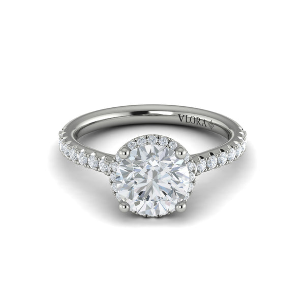 Round Halo Engagement Ring in Platinum by Vlora Bridal