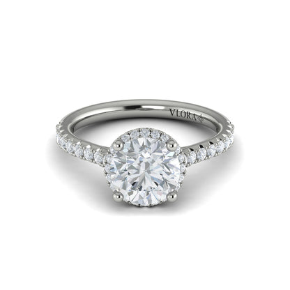 Round Halo Engagement Ring in Platinum by Vlora Bridal
