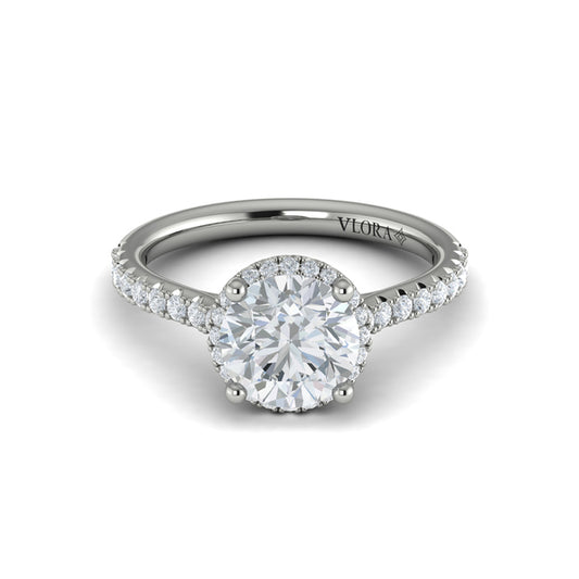 Round Halo Engagement Ring in Platinum by Vlora Bridal