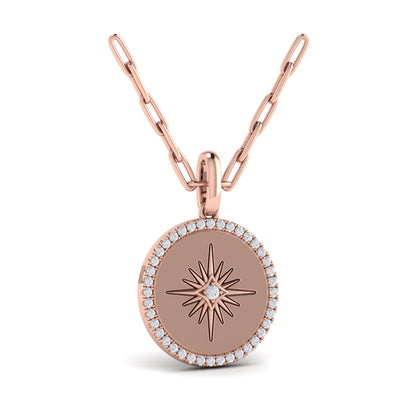 Center Starburst Diamond and Bezel Pendant Necklace