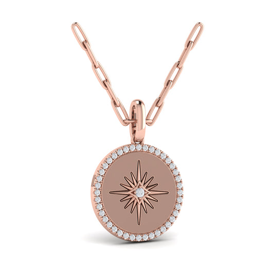 Center Starburst Diamond and Bezel Pendant Necklace