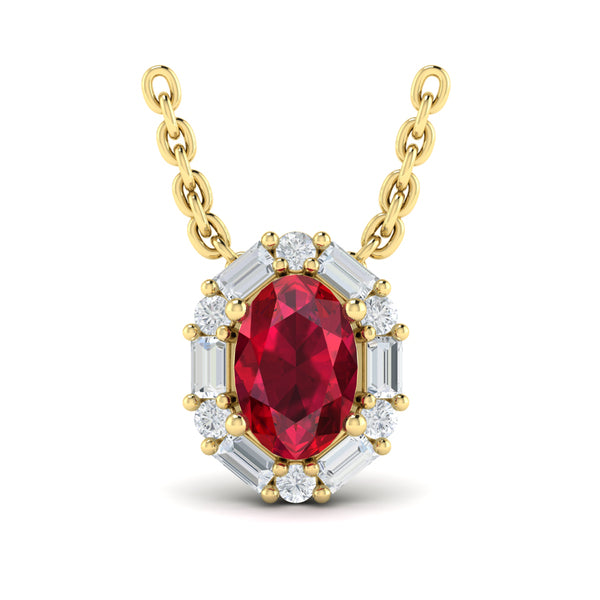 Oval Ruby and Diamond Baguette Pendant