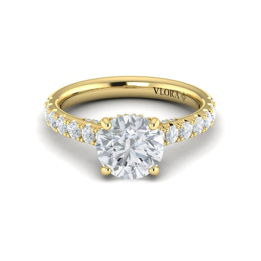 Round Classic Engagement Ring in 14K Yellow Gold by Vlora Bridal